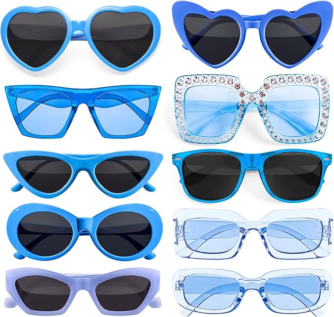 10 Pack Mixed Styles Trendy Retro Sunglasses for Women/Men Party Favors Sungasses Costume Accessories Eyewear Set