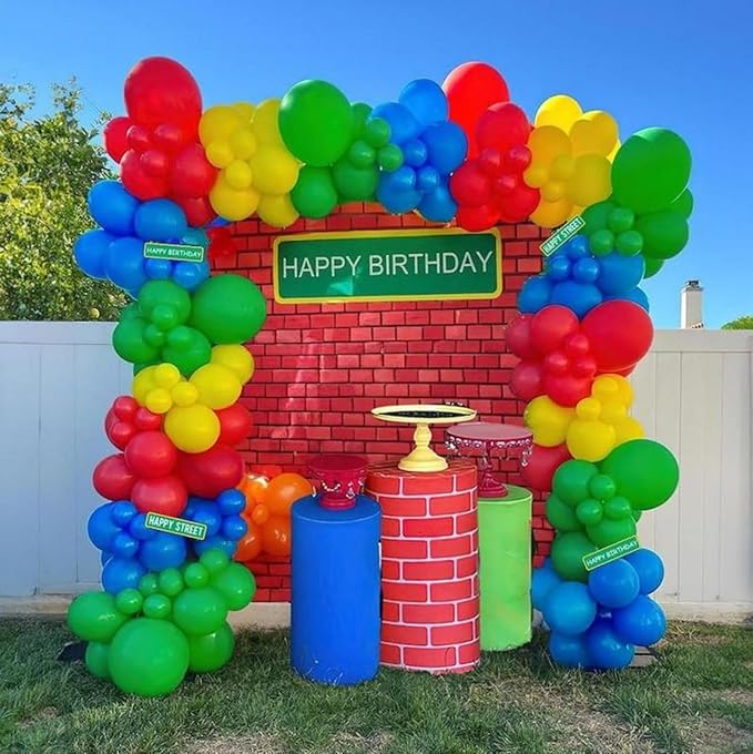 Red Yellow Blue Green Balloons Arch Kit, 131PCS Colorful Yellow Blue Red Green Balloons white Different Size for Video Game Party Rainbow Kid Birthday Party