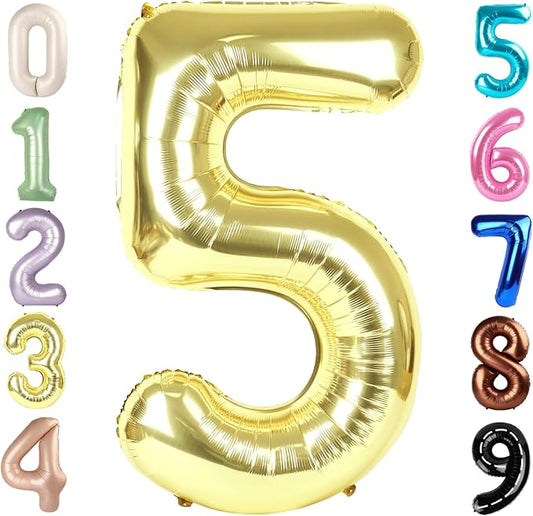 Balloon Numbers 40 Inch 5 Ballon for 5th Birthday Decorations, 15 25 35 50 Big Light Gold Number Balloons for Wedding Photo Shoot Party Decor