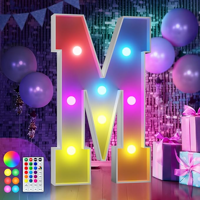 imprsv 3FT Colorful Marquee Letters M, 18 Colors Large Light up Letters Alphabet Sign with Remote, Big Marry Me Sign, Birthday Party Decorations Anniversary Wedding Decoration