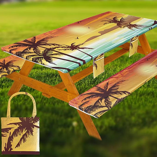 Picnic Table Cover with Bench Covers Table Cloth Tablecloth Summer Outdoor Rv Patio Tent Camping Glamping Campsite Camper Essentials Accessories Items Gear Gadgets Stuff Necessities Supplies Must Have
