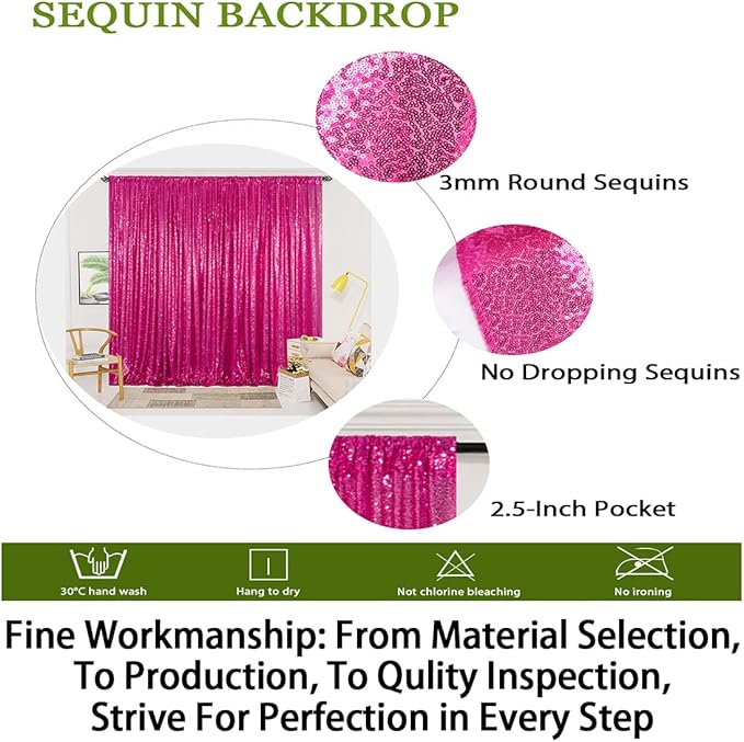 ShinyBeauty 5FTx9FT Hot Pink Sequin Backdrop, Fuchsia Curtain for Wedding & Party Decor, Glitter Photography Background, Elegant Event Decoration