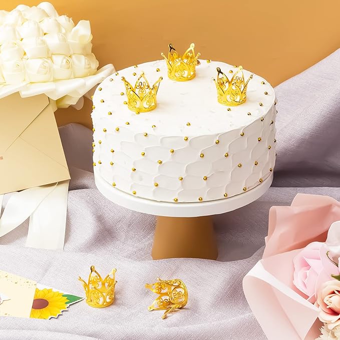 Junkin 24 Pcs Mini Crowns Mini Gold Crown Cake Topper for Flower Bouquets Small Vintage Tiara Cake Topper for Flower Arrangements Birthday Party Girl Wedding Baby Shower Decor(Gold,Vintage)
