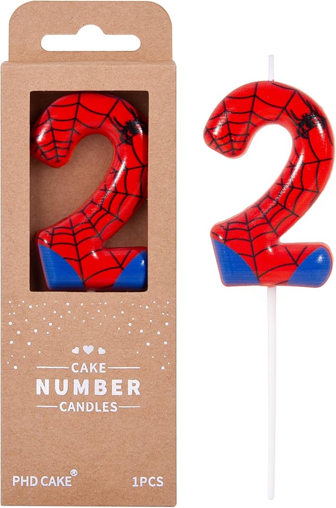 PHD CAKE 2.76 Inch Number 2 Spider Birthday Candles, Spider Cartoon Themed Number Candles, Cake Number Candles, Party Celebration
