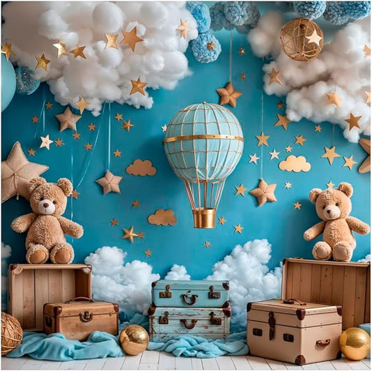 Kate 8x8ft Sweet 1st Birthday Party Backdrops for Photography Hot Air Balloon Background Toy Bear Cloud Backgrounds Baby Birthday Party Cake Smash Studio Backdrop