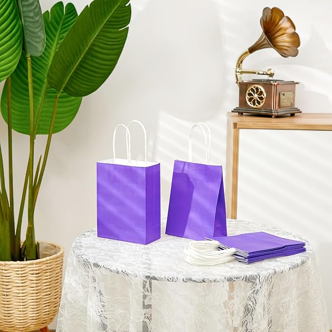 SUNCOLOR 25 Pieces Mini Goodie Bags, 5.9 x 4.7 x 2.4 Inches Small Purple Gift Bags with Handles for Party Favors Birthday Weddings