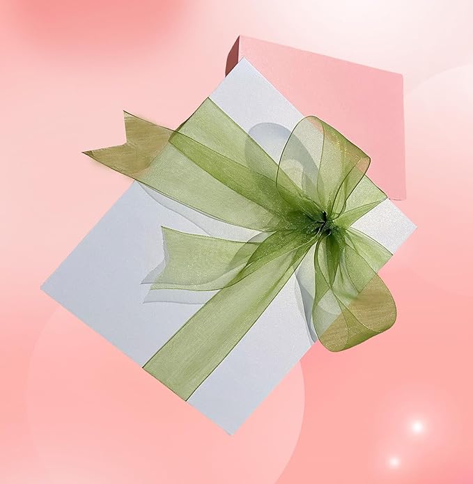 1 Inch 50 Yards Sheer Organza Ribbon Chiffon Ribbon for Gift Wrapping Wedding Bouquet Crafts (Green)