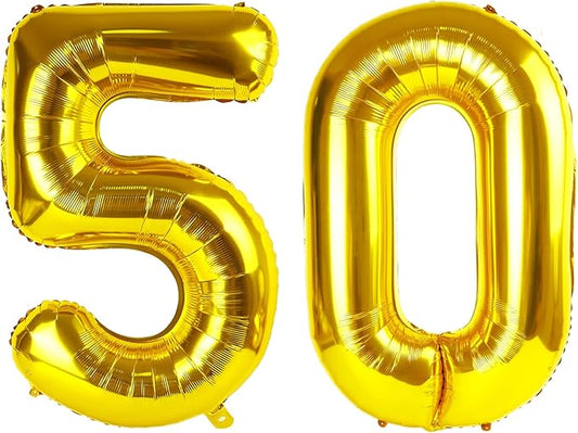 50 Number Balloon, Foil 40 Inch Gold 50th Birthday Party Decoration for Men & Women, Big Number Balloons Party Supplies for Engagement Wedding Anniversary