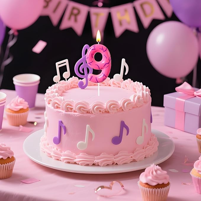 Number 9 Birthday Candle for Cake – Pink Gradient Number Candle with Mystic Rune Pattern, Decorative Cake Topper for Anniversary & Celebration