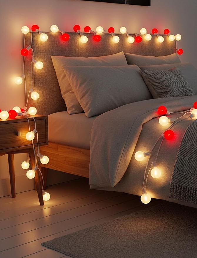 25FT LED Valentine’s Day String Lights, 25 G40 Valentines Decoration Lights Outdoor with Frosted Red White Bulbs, Hanging Patio Lights Shatterproof for Mother's Day Decor Wedding Party, White Wire