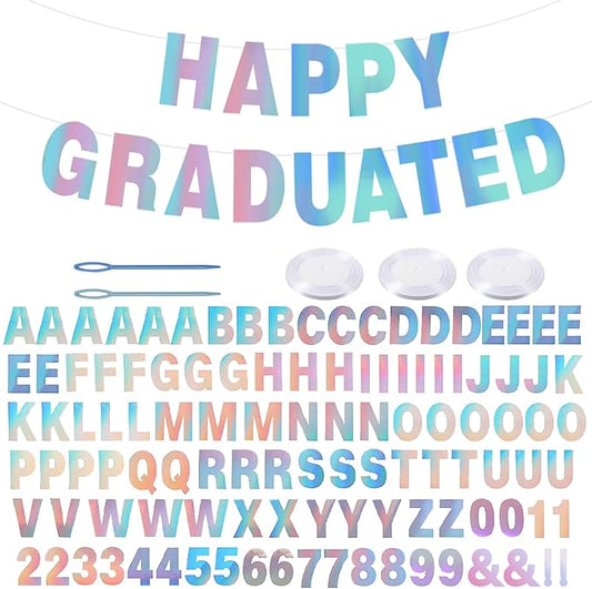 116 Pcs DIY Glitter Custom Banner Kit - Custom Banner Including 111 Letters and Numbers, 3 Rope and 2 Threading Device for Personalized Decor for Birthday