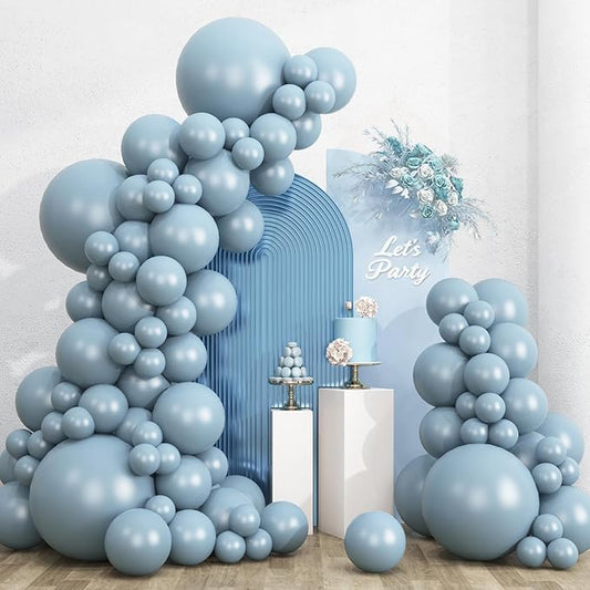 RUBFAC 135pcs Dusty Blue Balloons, Haze Blue Latex Balloon Different Sizes 18 12 10 5 Inch for Garland Arch Birthday Wedding Engagements Anniversary Baby Shower Party Supplies