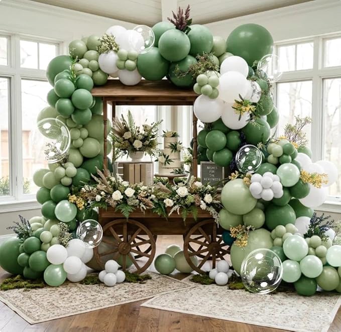 Green White Balloons Double Stuffed Dusty Green Bobo Pearl Balloon Arch Kit Latex Light Olive White Balloon Garland for Bridal Shower Birthday Baby Shower Wedding Anniversary Baptism Decor