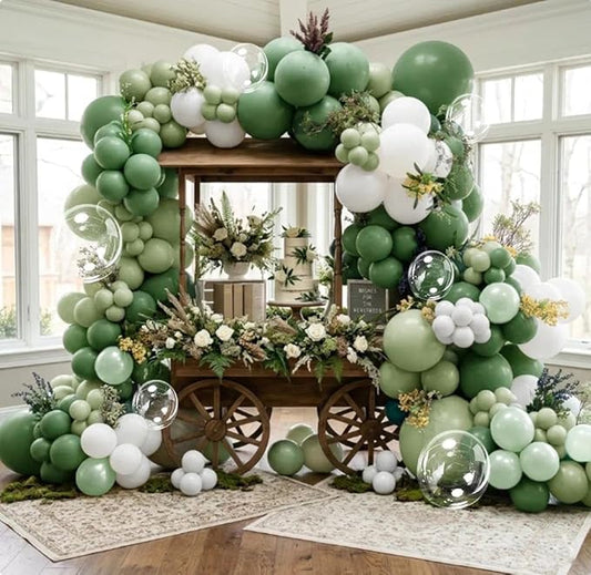 Green White Balloons Double Stuffed Dusty Green Bobo Pearl Balloon Arch Kit Latex Light Olive White Balloon Garland for Bridal Shower Birthday Baby Shower Wedding Anniversary Baptism Decor