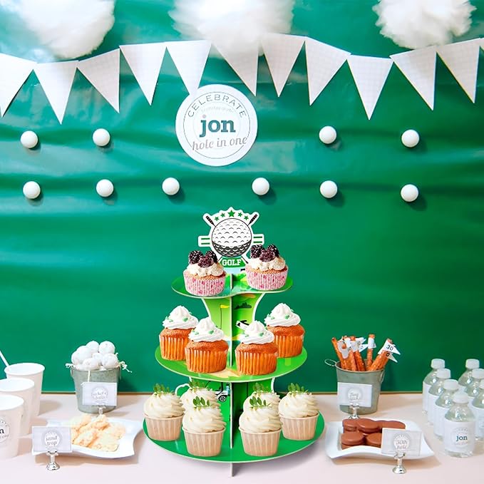 Golf Cupcake Stand 3 Tiers Golf Themed Cake Stand Cardboard Dessert Tower Birthday Party Decorations Dessert Cake Table Displays Sport Party Supplies for Sport Themed Birthday Decoration