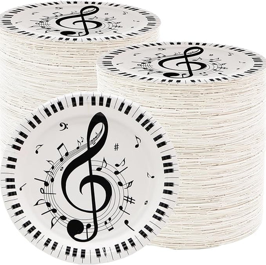 80 Pcs Musical Notes Paper Plates - 7" Music Dessert Plates for Rock Band Concert Theme Birthday Party Supplies Decorations