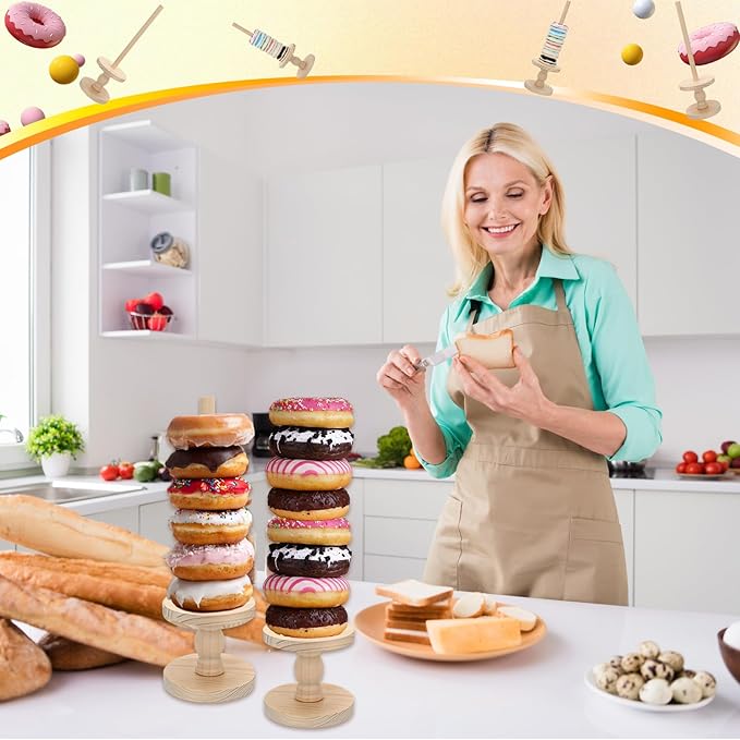 Zhehao 4 Pcs Farmhouse Donut Stand Donut Holder Display Stacker Tower Detachable Doughnut Stand Dessert Tower Tools Serving Decoration Kit for Birthday Wedding Party Decoration(Wood)