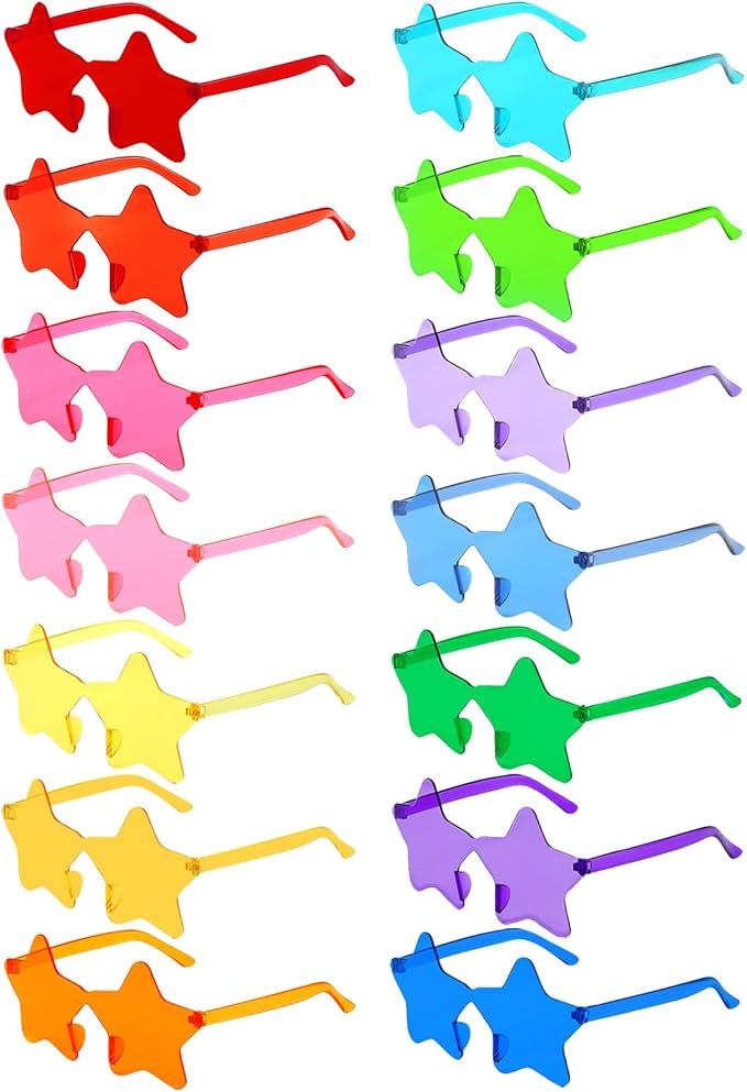 Pibupibu 14 Pack Star Sunglasses Bulk, Fun Rimless Star Glasses for Women Party Favors