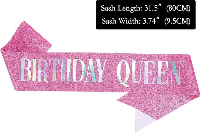 Birthday Queen Sash Pink, Dazzle Foil Letter Glitter Birthday Sash for Women 21st 30th 40th 50th 60th Gifts Fun Bday Party Favors Decorations
