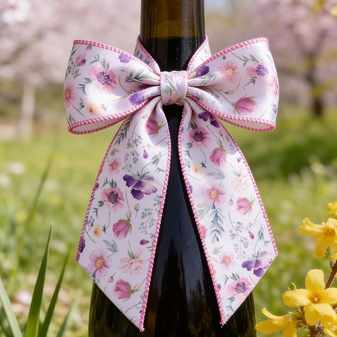 Meseey Flower Wired Edge Ribbon Pastel Summer Decoration Ribbons for Wreaths, Crafts, Garlands, Gift Wrapping (Gradient Flower, 2.5 Inch)