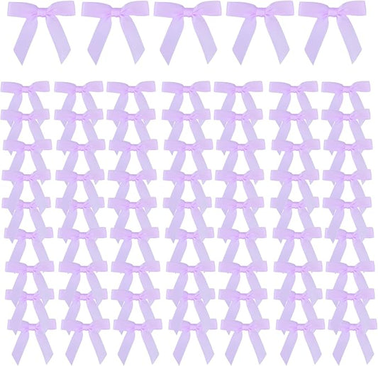 Meseey 100 Pcs 1.5 Inches Premade Craft Bows Self Adhesive Light Purple Satin Ribbon Bows for Treat Bags Gift Wrapping Basket Wedding Baby Shower Brithday Party(Light Purple)