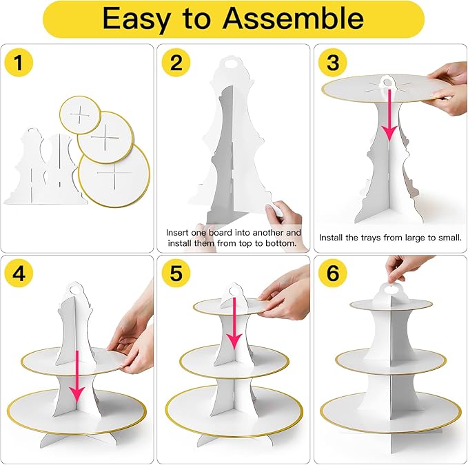 Soleebee 3-Tier Round Cupcake Stand, Cardboard Cupcake Tower, Dessert Cup Cake Stand Tower for Birthday Wedding Party Decoration, Cupcake Tier Stand 2 Set (White Gold)