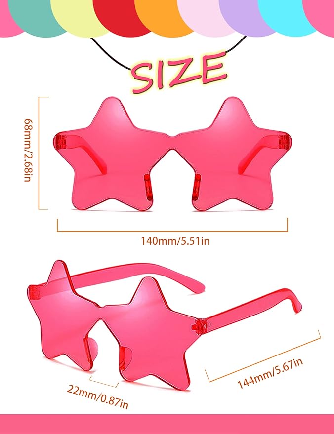 LIULIUBTY Star Shaped Sunglasses, Heart Sunglasses for Bachelorette Party, Colorful Party Favors