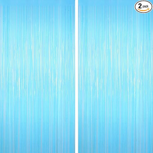 Macaron Light Blue Tinsel Backdrop Foil Fringe Curtains, 2Pack Fringe Backdrop for Birthday Door Decorations, Wedding Baby Shower, Party Supplies for Bachelorette, Graduation, Christmas, Disco Decor