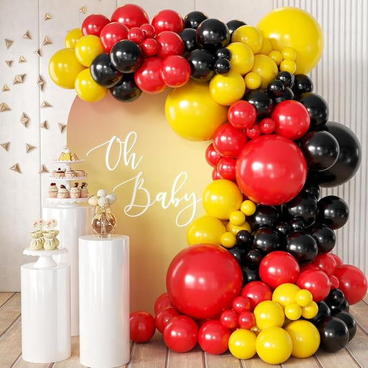 MEBAY Red Black Yellow Balloon Arch Kit, 166Pcs Latex Balloon Different Sizes 18 12 10 5 inch for Boy Birthday Baby Shower Wedding Race Car Theme Party Decorations