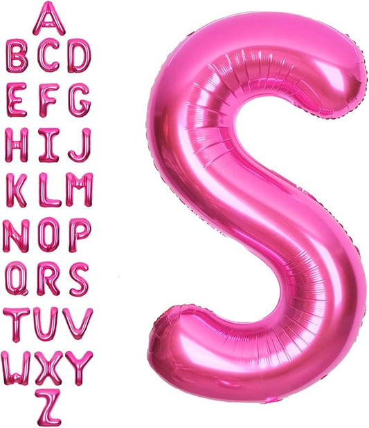 SUWEN 40 Inch Hot Pink Large S Letter Balloons Big Foil Helium Letter Balloons A-Z Jumbo Mylar Happy Birthday Party Decorations for Woman Anniversary Party Supplies
