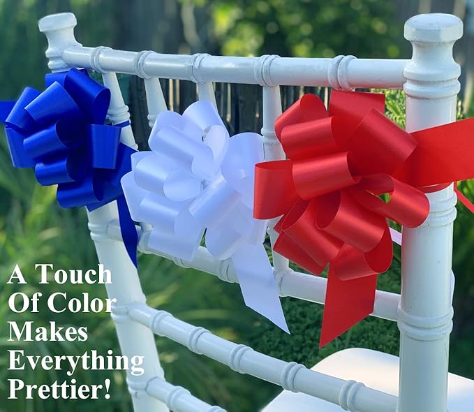 White Decorative Gift Pull Bows - 5" Wide, Set of 10, Memorial Day, 4th of July, America 250 Anniversary, Birthday, Presents, Wedding, Wreath, Fundraiser, Reception, Church, Office, School Colors