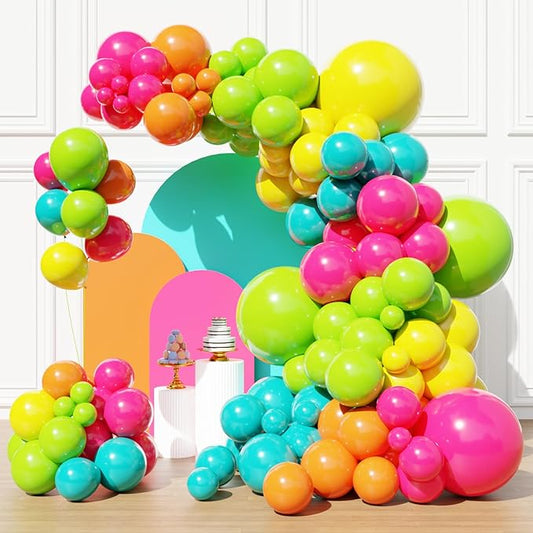 Tropical Balloons, Hawaiian Party Balloons, Hot Pink Orange Teal Green and Yellow Latex Balloon for Summer Birthday Baby Shower Tropical Party Decorations