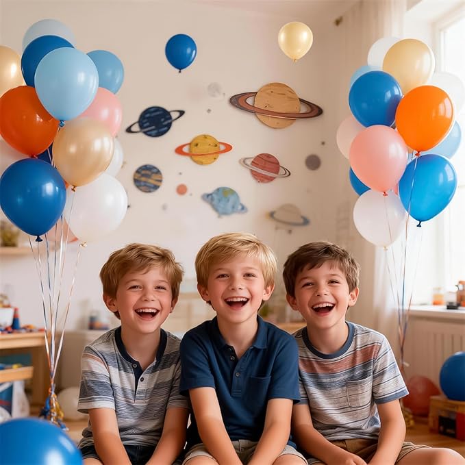 Orange Blue and Gold Balloons Set, Pastel Teal Orange Blue Light Gold Latex Balloons Set for Kids Birthday Baby Shower Graduation Summer Beach Pool Carnival Sport Party Decorations