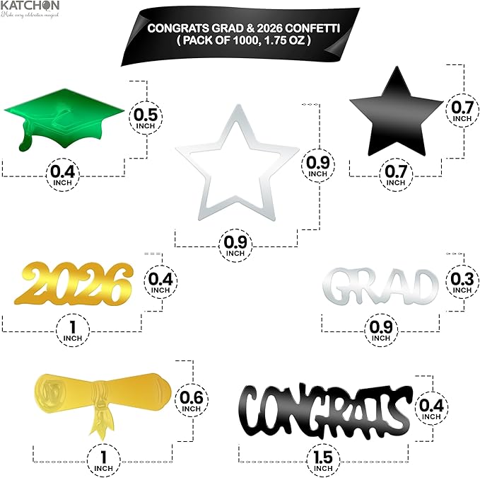 KatchOn, Congrats Grad Confetti 2026 - Pack of 1000, Green and Gold Graduation Decorations 2026 Graduation Confetti for Class of 2026 Decorations, 2026 Graduation Decorations, Graduation Party Decor