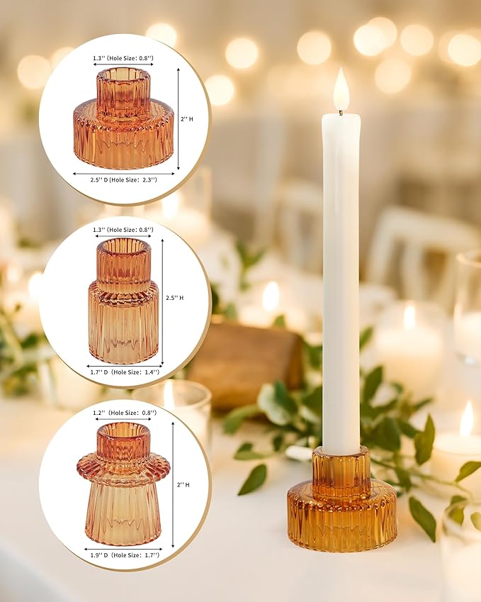 Homemory Colorful Glass Candle Holders, 12 Pcs Amber Tealight Candle Holder, Taper Glass Candlestick Holder, Votive Candle Holders for Tables Wedding Centerpieces, Shabbat, Home Decor, Christmas