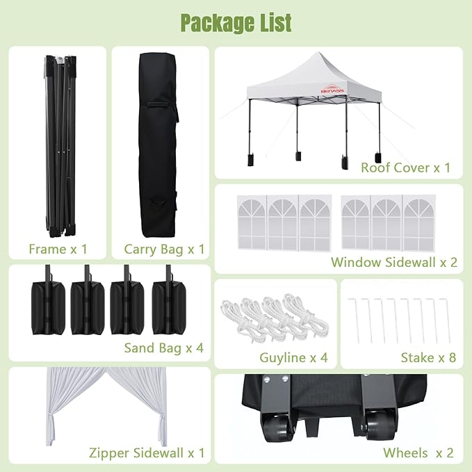 10x10 Heavy Duty Pop Up Canopy with 4 Sidewalls, 550D Commercial Easy Up Canopy Tent, Waterproof Outdoor Party Event Tent with Roller Bag, White