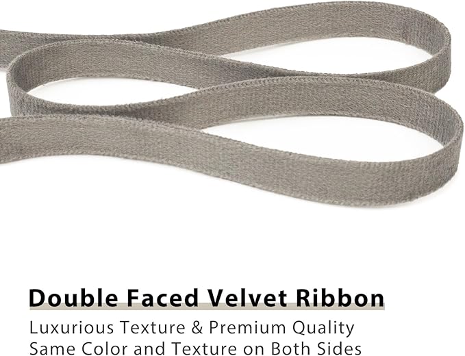 Silver Grey Velvet Ribbon - 3/8 Inch x 21Yd, Double Faced, Thin, Vintage Gray, For Christmas Tree Ornaments, Gift Wrapping, Wedding Decoration, Wreath & Hair Bows Making
