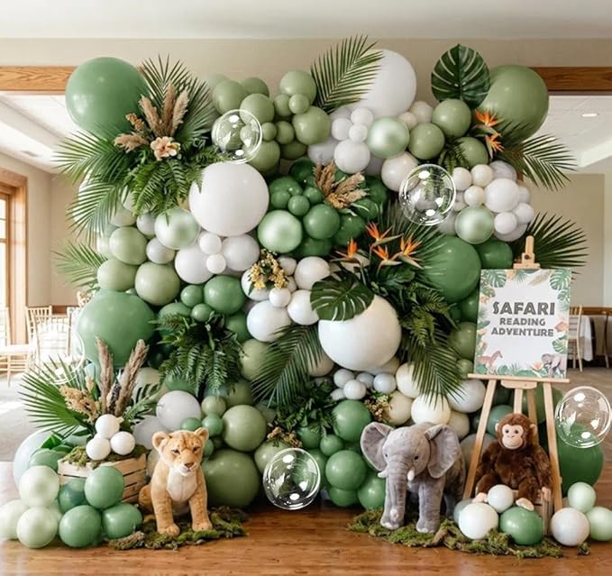 Green White Balloons Double Stuffed Dusty Green Bobo Pearl Balloon Arch Kit Latex Light Olive White Balloon Garland for Bridal Shower Birthday Baby Shower Wedding Anniversary Baptism Decor