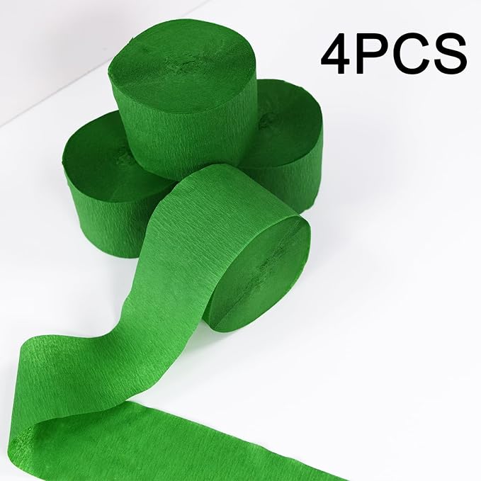 AOODOOM Crepe Paper Streamers 4 Rolls 328ft, Green Pack of Party Streamers for Birthday Decorations, Party Decorations, Wedding Decorations