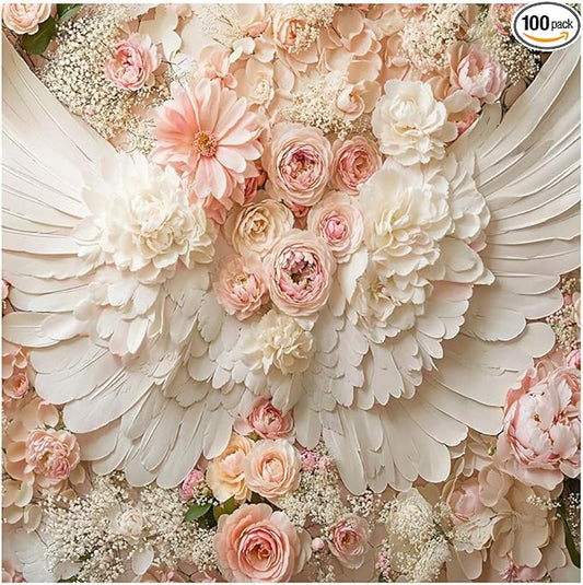 Kate 10x10ft Pink Flowers Wall White Angel Wings Princess Photography Backdrops Girl Portrait Background