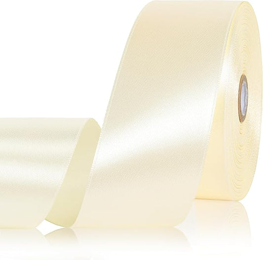 Ivory Ribbon 2 Inch, 60 Yards Polyester Beige Satin Ribbon for Gift Wrapping, Fabric Ribbon for Flower Bouquet Crafts Wedding Christmas Party