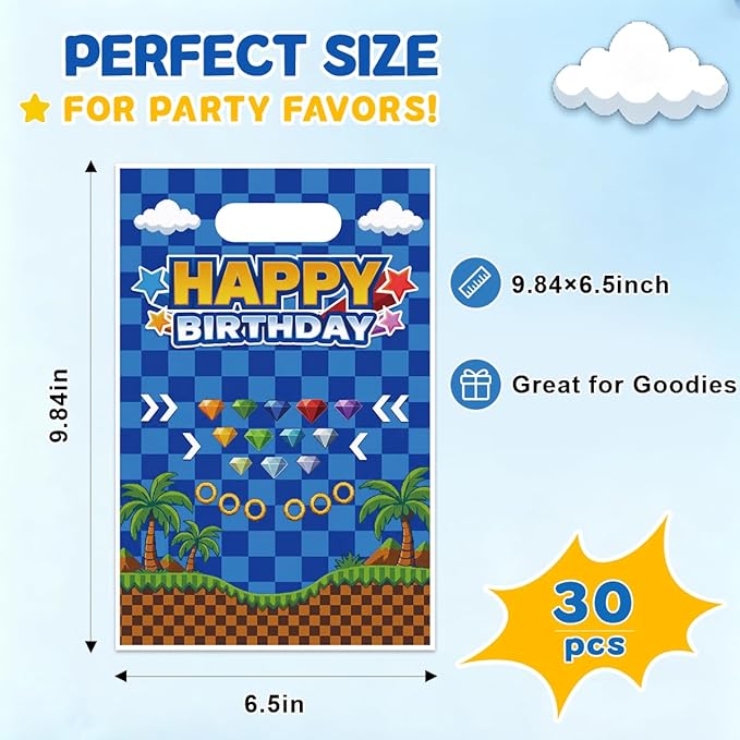 Pixel Video Game Birthday Party Favor Bags with Handles, 30 Pcs Retro Gold Ring Gem Birthday Decorations Goodie Goody Bags, Candy Gift Bags for Kids Boys Girls Party Supplies