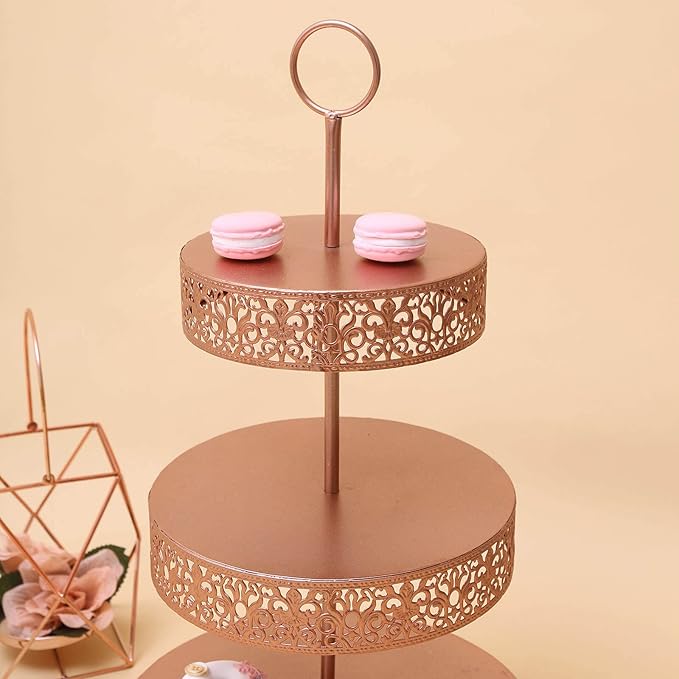 Efavormart 23" Tall 3-Tier Blush/Rose Gold Metal Reversible Cupcake Stand, Dessert Holder, Display Serving Tray