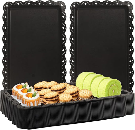 Plastic Serving Trays,24 Pack Rectangle Serving Platters Decorative Serving Trays Dessert Table Trays,15"x10" Rectangle Platters, Decorative Dessert Table Trays, Cake, Cookie Catering Tray (Black)