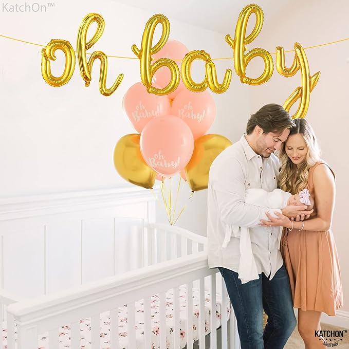 KatchOn Gold Oh Baby Balloon Sign - 16inch, Perfect for Baby Showers & Gender Reveals