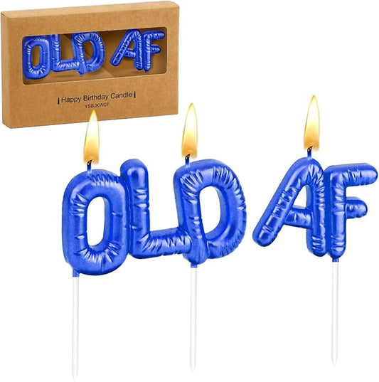 Funny Old AF Birthday Candles for Cake – Humorous Birthday Cake Candles for Milestone Birthdays & Retirement Parties (Blue)