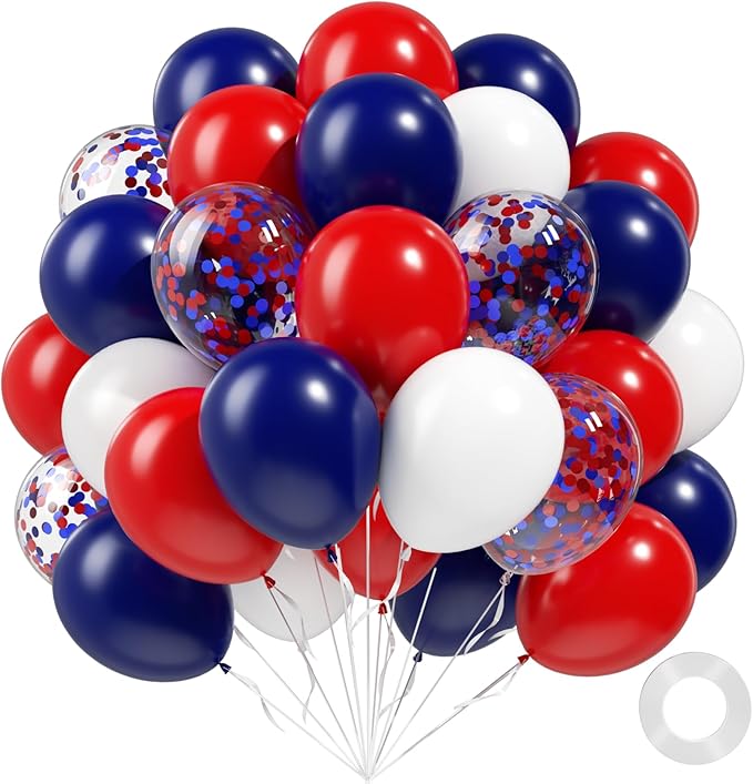 60pcs Red White and Blue Balloons 12inch, Navy Blue Confetti 4th of July Balloons for Fourth of July Graduation Birthday Party Decorations