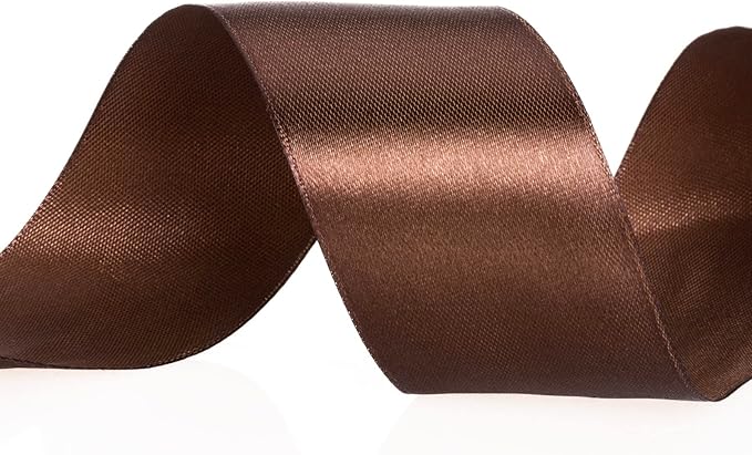 YASEO 1 1/2 Inch Brown Solid Satin Ribbon, 50 Yards Craft Fabric Ribbon for Gift Wrapping Floral Bouquets Wedding Party Decoration