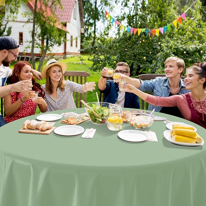12 Pack Sage Green Plastic Tablecloths Round Light Green Tablecloth Waterproof Disposable Round Sage Table Cover for Birthday Bridal Wedding Baby Shower Party Decorations,84Inch