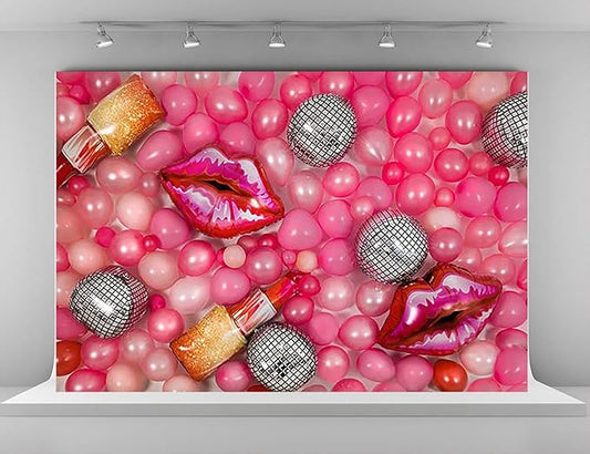 Kate 10x6.5ft Microfiber Girl Birthday Party Photography Backdrops Colorful Balloons Background Lips and Lipstick Background Birthday Party Banner Backdrop